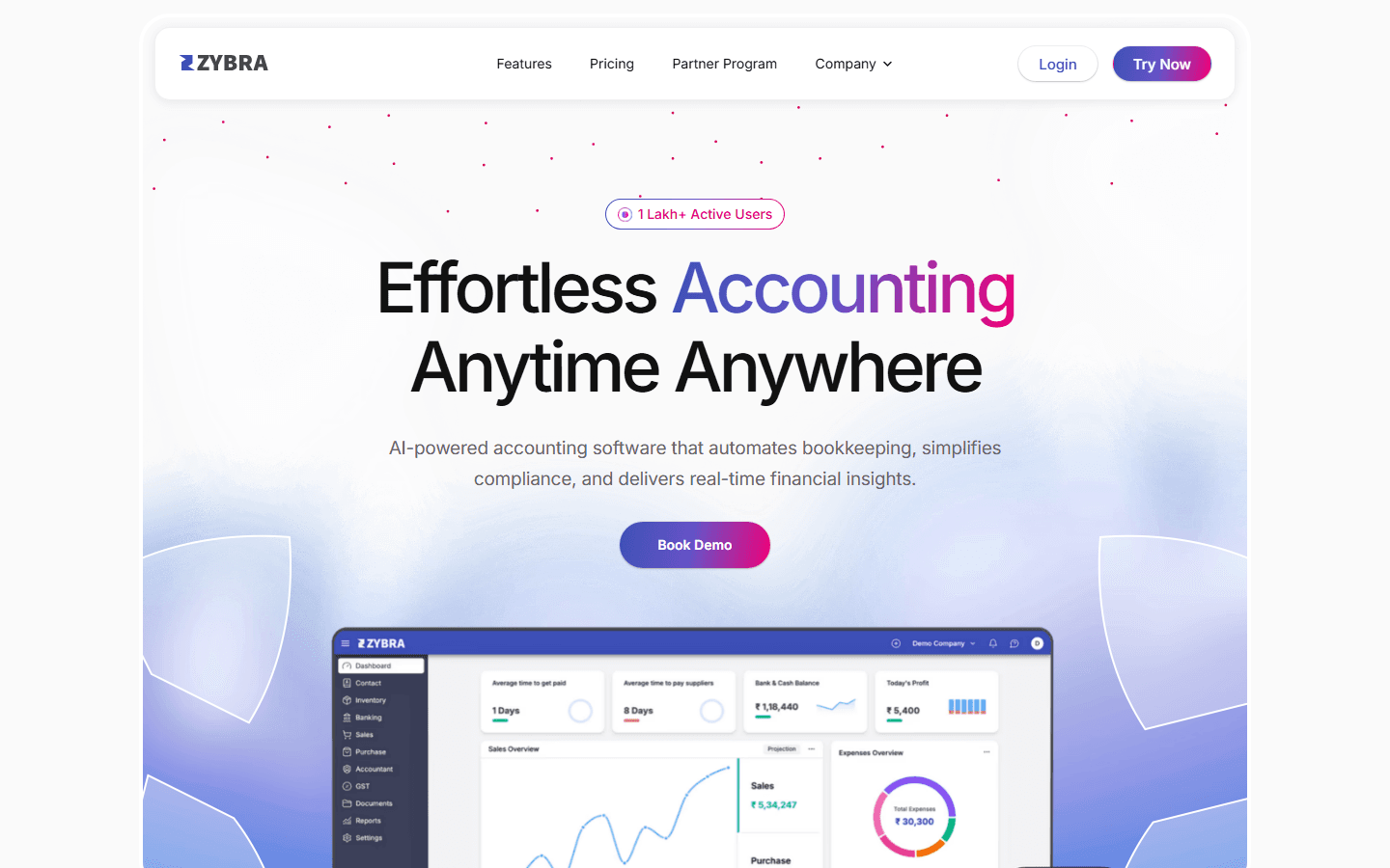 Zybra website, first screen